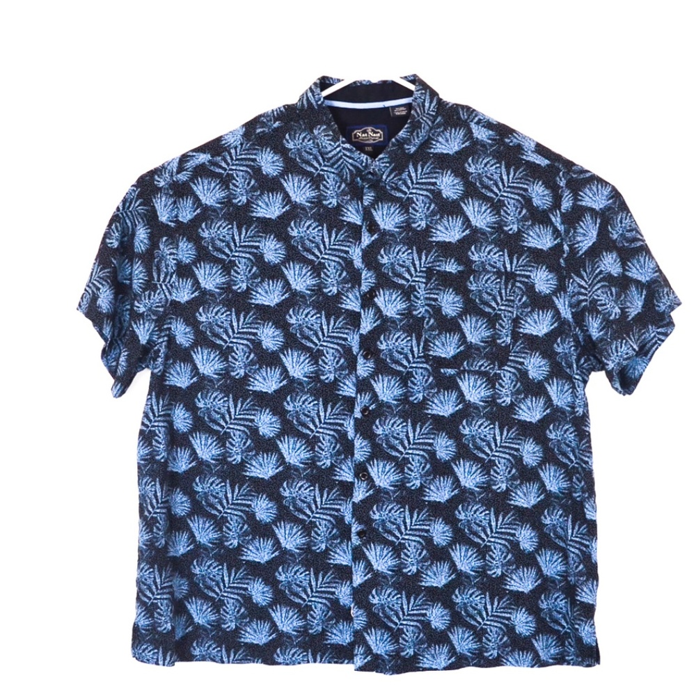 Nat Nast 2XL XXL Short Sleeve Button Front Blue